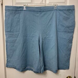 BRIDGEHAMPTON Chambray Denim Bermuda Shorts Women’s Plus Size 5X Blue Pullon